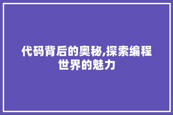 代码背后的奥秘,探索编程世界的魅力 计算机