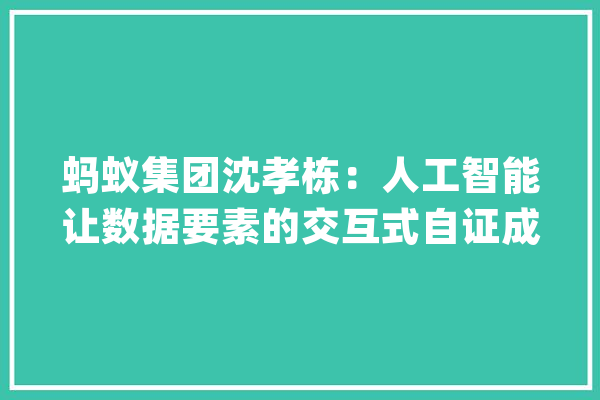 蚂蚁集团沈孝栋：人工智能让数据要素的交互式自证成为可能_技巧_金融机构 计算机