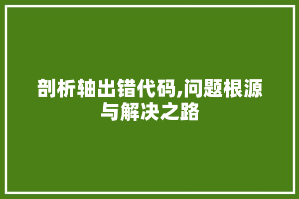 剖析轴出错代码,问题根源与解决之路 绘影字幕