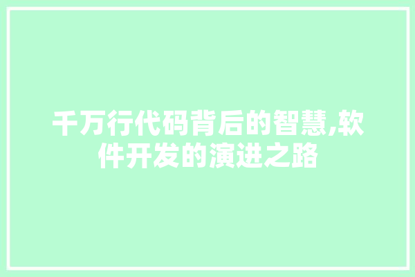 千万行代码背后的智慧,软件开发的演进之路