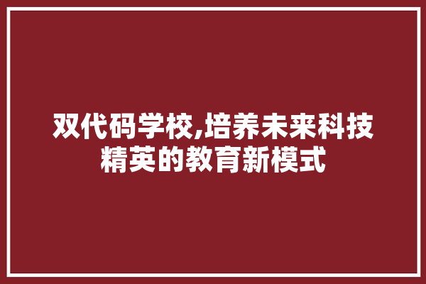 双代码学校,培养未来科技精英的教育新模式 AI简讯