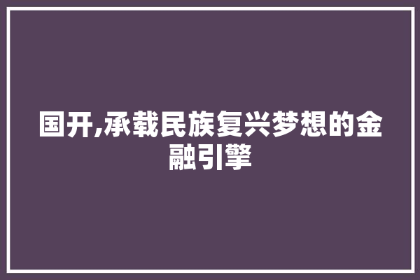 国开,承载民族复兴梦想的金融引擎