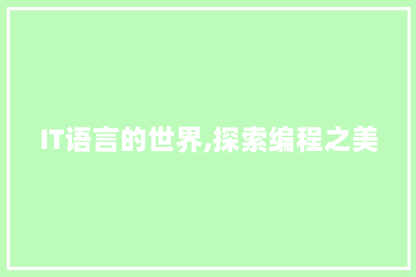 IT语言的世界,探索编程之美 智能问答