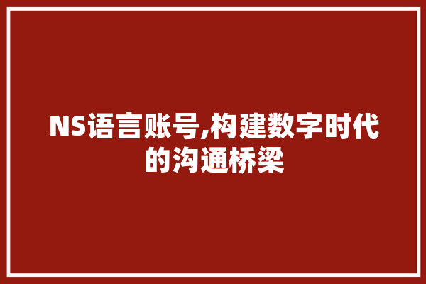 NS语言账号,构建数字时代的沟通桥梁