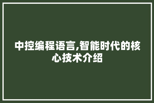 中控编程语言,智能时代的核心技术介绍 云服务