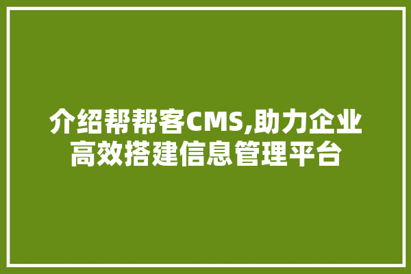 介绍帮帮客CMS,助力企业高效搭建信息管理平台 绘影字幕