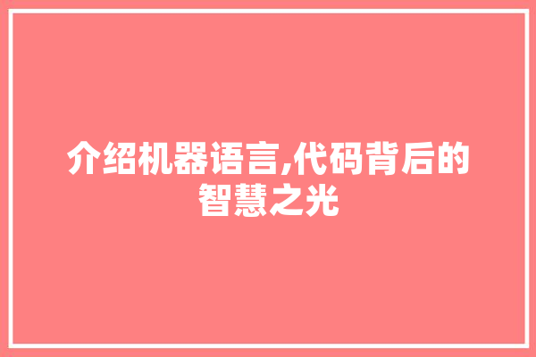 介绍机器语言,代码背后的智慧之光