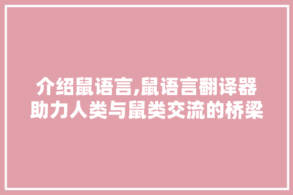 介绍鼠语言,鼠语言翻译器助力人类与鼠类交流的桥梁 AI快讯