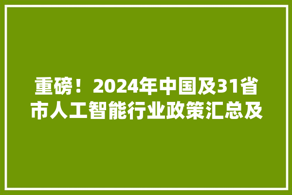 重磅！2024年中国及31省市人工智能行业政策汇总及解读（全）_人工智能_家当 绘影字幕