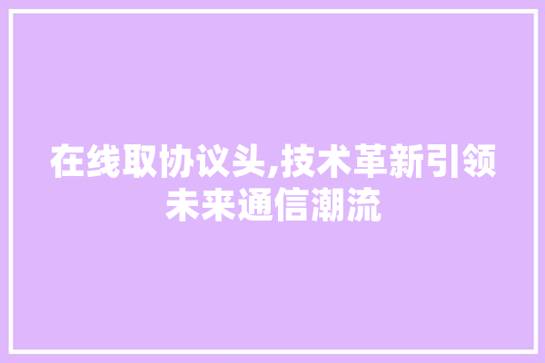 在线取协议头,技术革新引领未来通信潮流