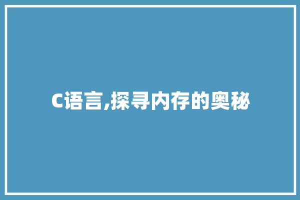 C语言,探寻内存的奥秘