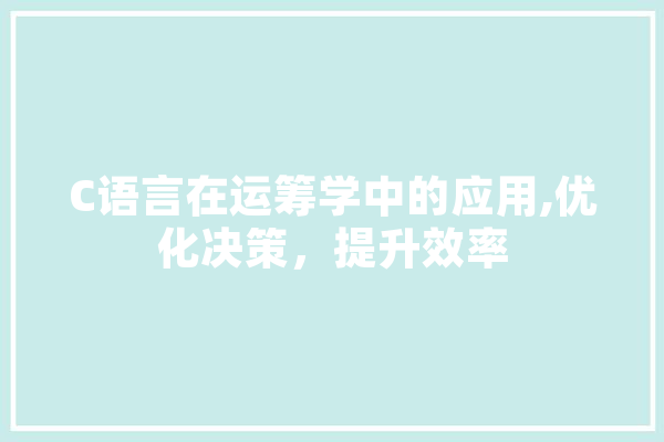 C语言在运筹学中的应用,优化决策，提升效率 绘影字幕