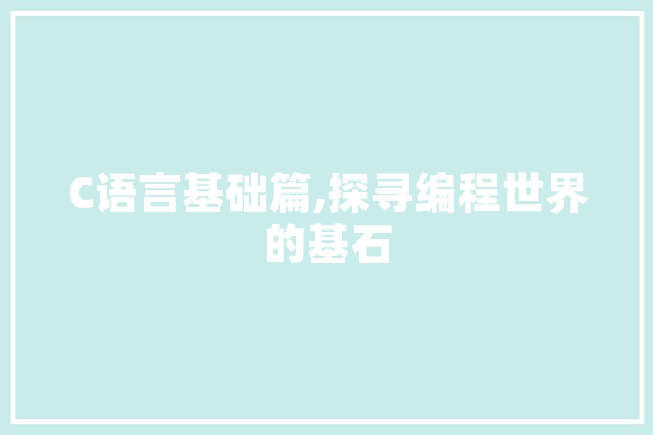 C语言基础篇,探寻编程世界的基石