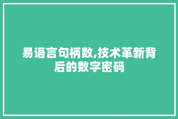 易语言句柄数,技术革新背后的数字密码