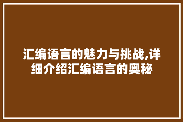 汇编语言的魅力与挑战,详细介绍汇编语言的奥秘