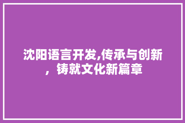 沈阳语言开发,传承与创新，铸就文化新篇章