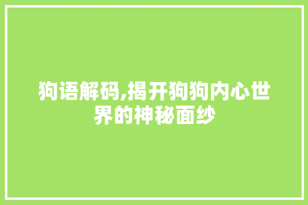 狗语解码,揭开狗狗内心世界的神秘面纱