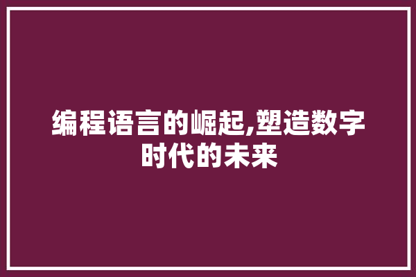 编程语言的崛起,塑造数字时代的未来 AI简讯