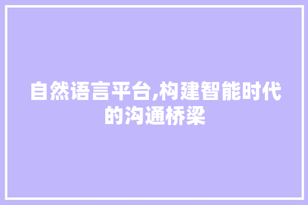 自然语言平台,构建智能时代的沟通桥梁