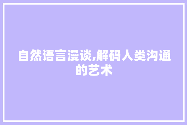 自然语言漫谈,解码人类沟通的艺术