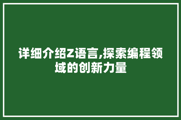 详细介绍Z语言,探索编程领域的创新力量 AI简讯