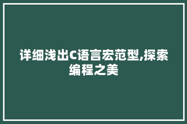 详细浅出C语言宏范型,探索编程之美
