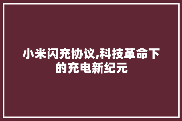 小米闪充协议,科技革命下的充电新纪元