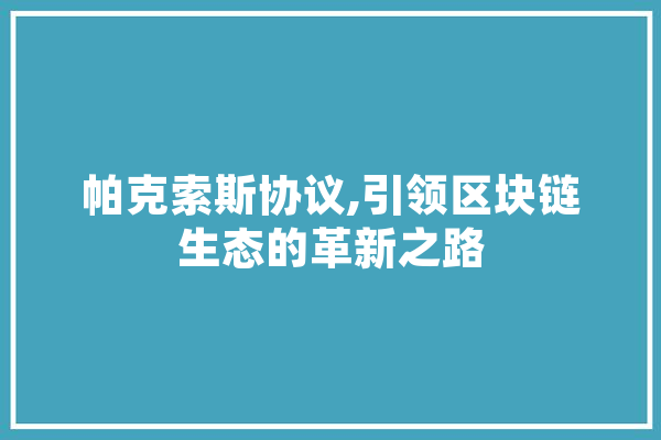 帕克索斯协议,引领区块链生态的革新之路