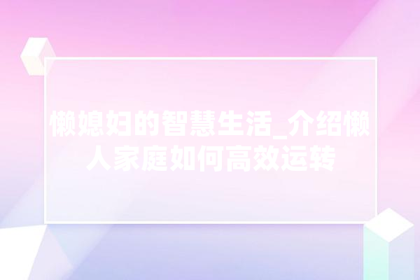 懒媳妇的智慧生活_介绍懒人家庭如何高效运转