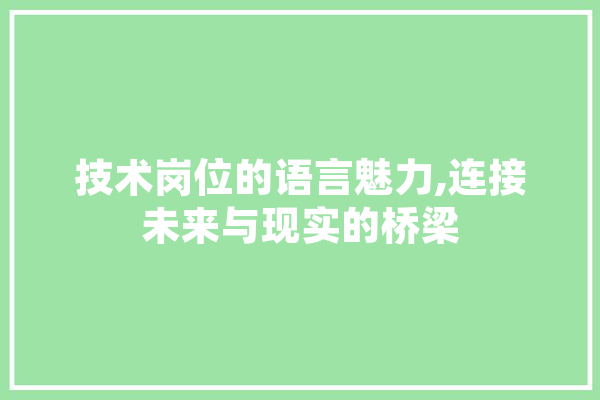 技术岗位的语言魅力,连接未来与现实的桥梁 计算机