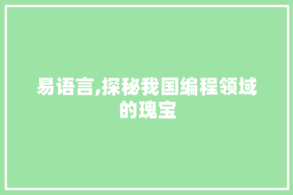 易语言,探秘我国编程领域的瑰宝