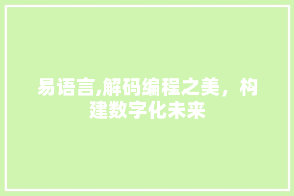 易语言,解码编程之美，构建数字化未来 计算机