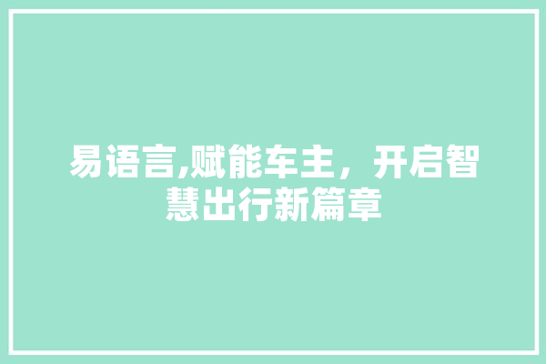 易语言,赋能车主，开启智慧出行新篇章 科技快讯