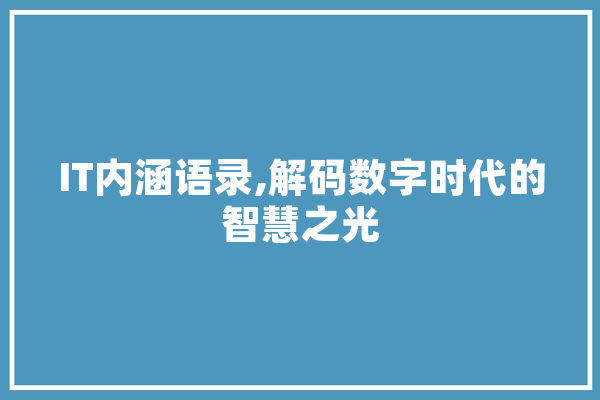 IT内涵语录,解码数字时代的智慧之光
