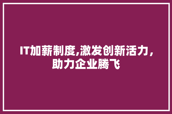 IT加薪制度,激发创新活力，助力企业腾飞 AI快讯