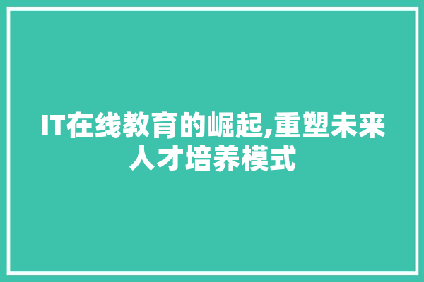 IT在线教育的崛起,重塑未来人才培养模式
