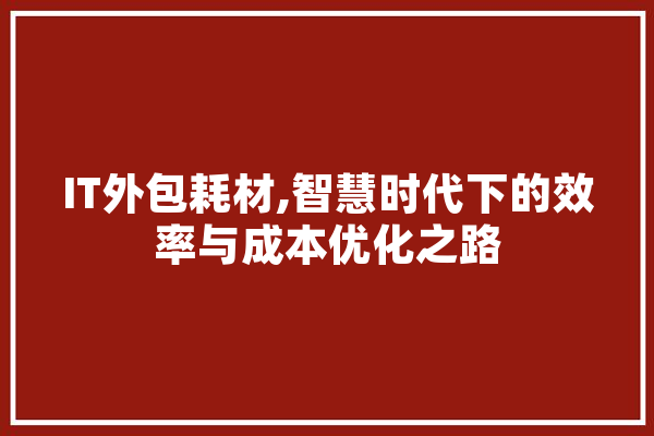 IT外包耗材,智慧时代下的效率与成本优化之路