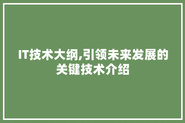 IT技术大纲,引领未来发展的关键技术介绍 绘影字幕