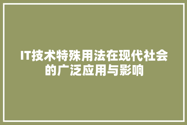 IT技术特殊用法在现代社会的广泛应用与影响