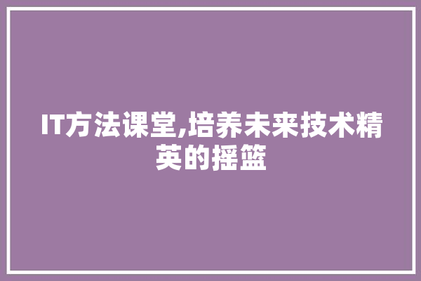 IT方法课堂,培养未来技术精英的摇篮