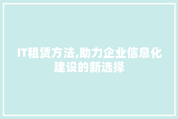 IT租赁方法,助力企业信息化建设的新选择