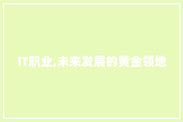 IT职业,未来发展的黄金领地