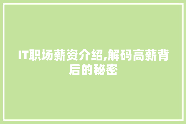 IT职场薪资介绍,解码高薪背后的秘密