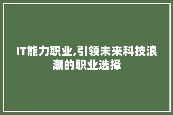 IT能力职业,引领未来科技浪潮的职业选择