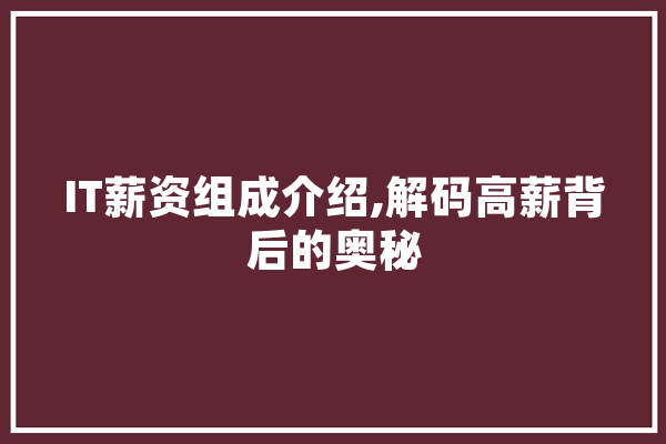 IT薪资组成介绍,解码高薪背后的奥秘 科技快讯