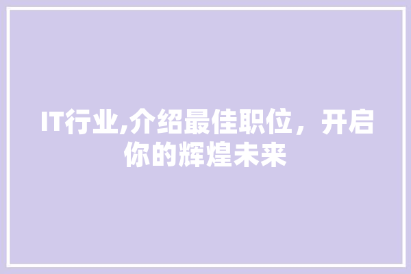 IT行业,介绍最佳职位，开启你的辉煌未来