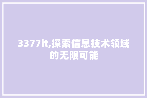 3377it,探索信息技术领域的无限可能