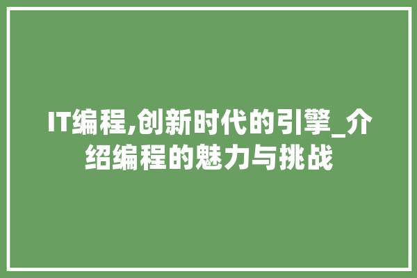 IT编程,创新时代的引擎_介绍编程的魅力与挑战 绘影字幕