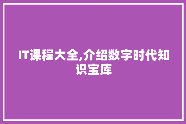 IT课程大全,介绍数字时代知识宝库