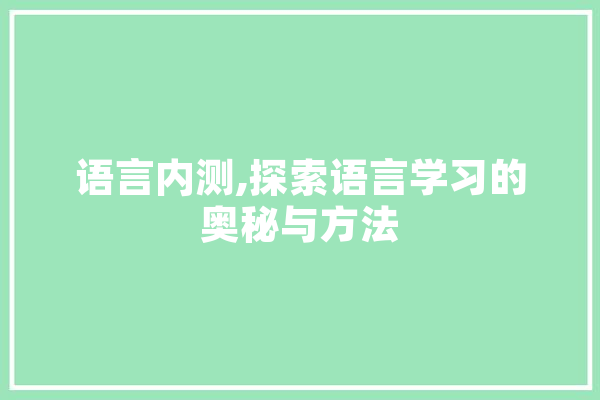 语言内测,探索语言学习的奥秘与方法 云服务